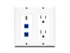 Placa Tapa HDMI 4k + 2 Jacks RJ45 Cat6 + contacto eléctrico doble en ABS